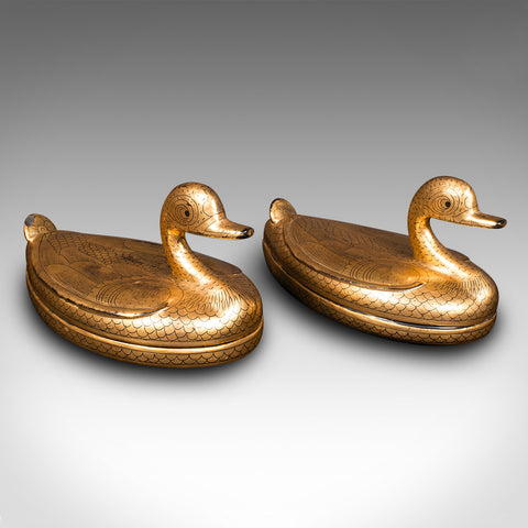 Pair Of Vintage Duck Form Pots, Oriental, Lacquer, Gilt, Decorative, Trinket Box