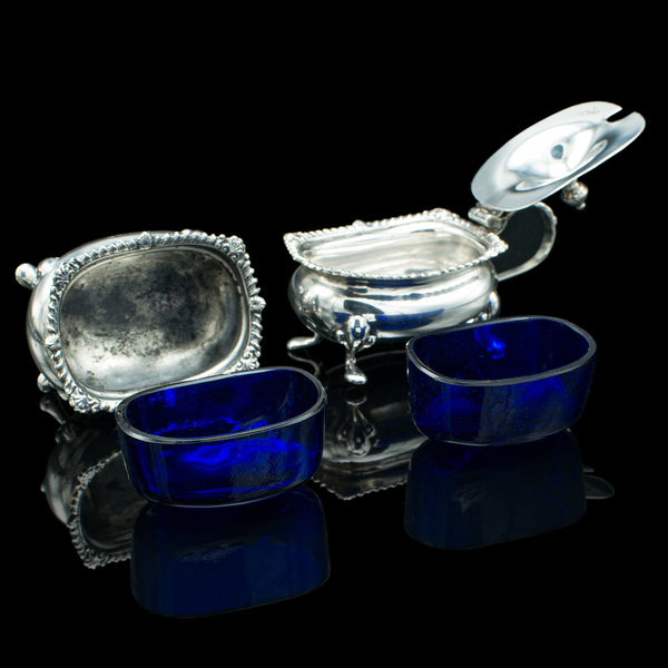 Vintage Cased Condiment Set, English, Silver, Tableware, Hallmarked, Dated 1948