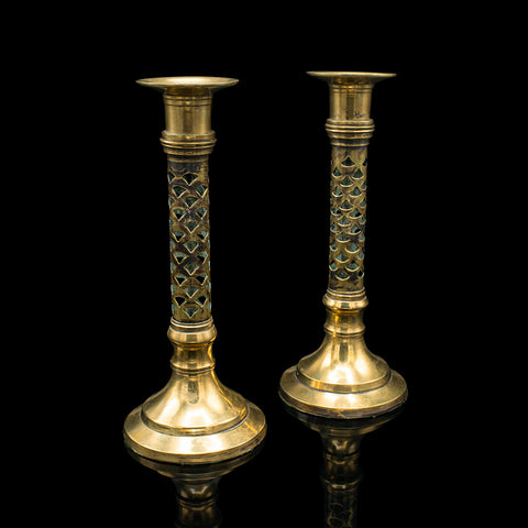 Antique Ecclesiastical Candlesticks, English, Brass, Aesthetic Period, Victorian