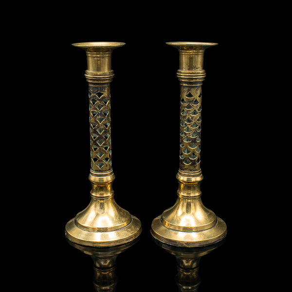 Antique Ecclesiastical Candlesticks, English, Brass, Aesthetic Period, Victorian