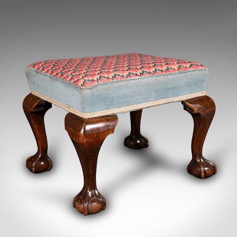 Antique Fireside Stool, English, Needlepoint, Footstool, Early Victorian, C.1850