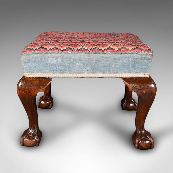 Antique Fireside Stool, English, Needlepoint, Footstool, Early Victorian, C.1850