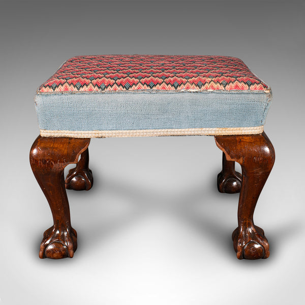 Antique Fireside Stool, English, Needlepoint, Footstool, Early Victorian, C.1850