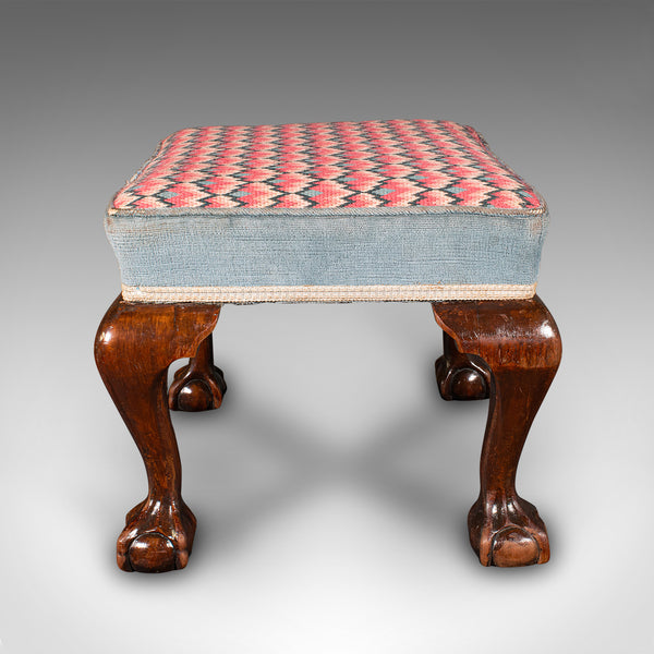 Antique Fireside Stool, English, Needlepoint, Footstool, Early Victorian, C.1850