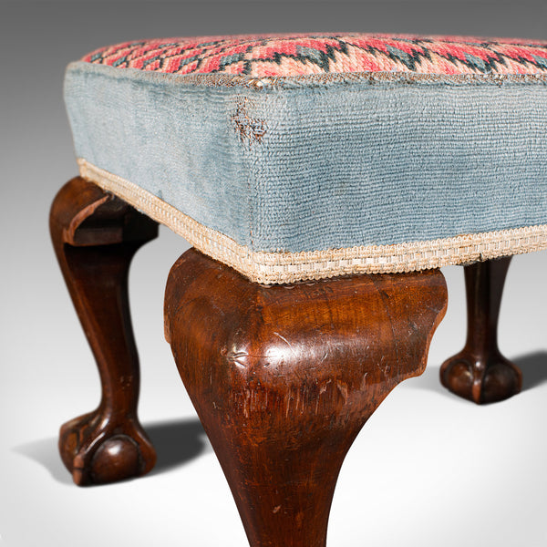 Antique Fireside Stool, English, Needlepoint, Footstool, Early Victorian, C.1850