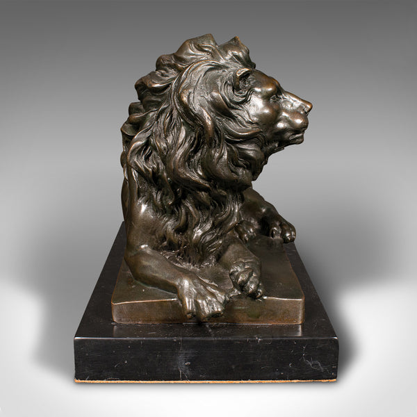 Vintage Recumbent Lion Figure, Continental, Bronze Animal Sculpture, After Barye