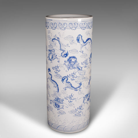 Tall Vintage Blue and White Stick Stand, Chinese, Large, Umbrella Holder, C.1960