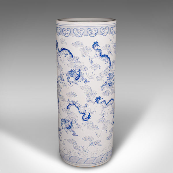 Tall Vintage Blue and White Stick Stand, Chinese, Large, Umbrella Holder, C.1960