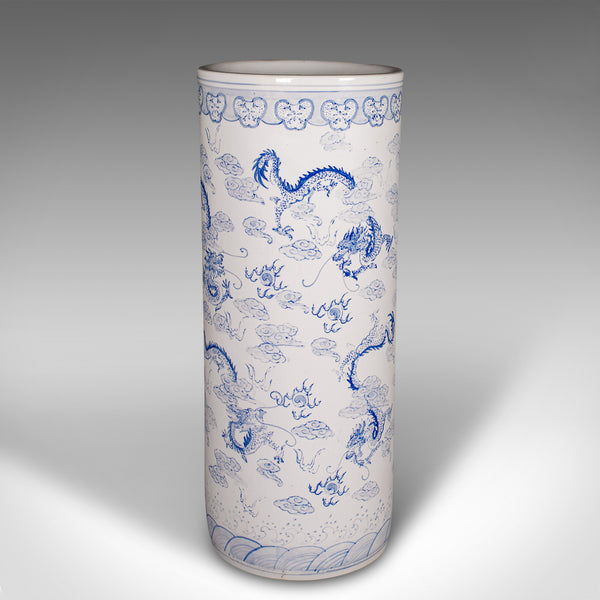 Tall Vintage Blue and White Stick Stand, Chinese, Large, Umbrella Holder, C.1960