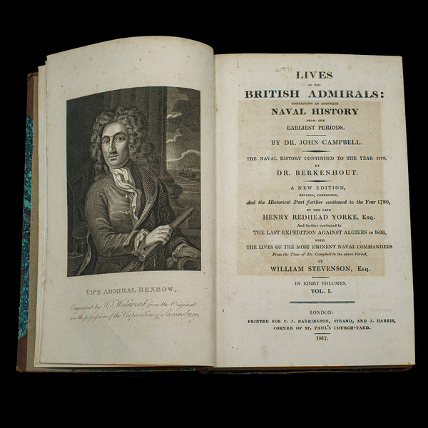 5 Vols, Antique Books, Lives of the British Admirals, English, Georgian, 1817