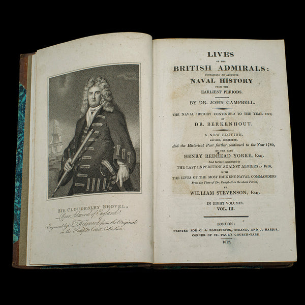 5 Vols, Antique Books, Lives of the British Admirals, English, Georgian, 1817