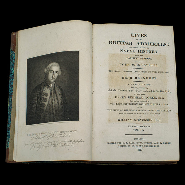 5 Vols, Antique Books, Lives of the British Admirals, English, Georgian, 1817