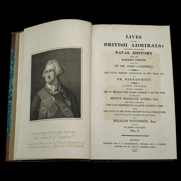 5 Vols, Antique Books, Lives of the British Admirals, English, Georgian, 1817