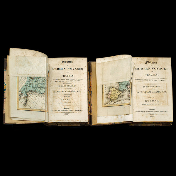 4 Vols Antique Botany Books, Flowers of Modern Voyages, English, Georgian, 1820