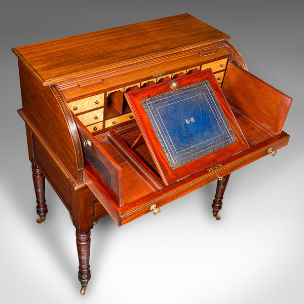 Antique Roll-Top Desk, English, Bureau, Aesthetic Period, Victorian, Circa 1880