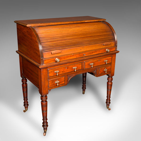 Antique Roll-Top Desk, English, Bureau, Aesthetic Period, Victorian, Circa 1880