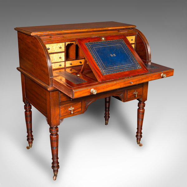 Antique Roll-Top Desk, English, Bureau, Aesthetic Period, Victorian, Circa 1880