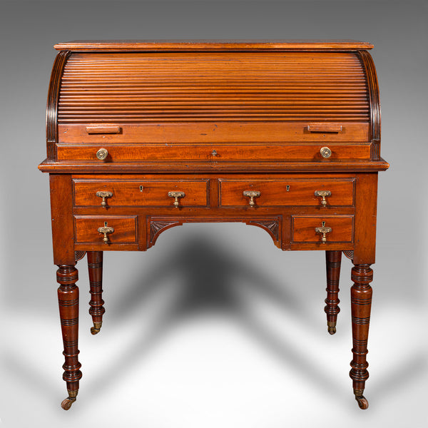 Antique Roll-Top Desk, English, Bureau, Aesthetic Period, Victorian, Circa 1880