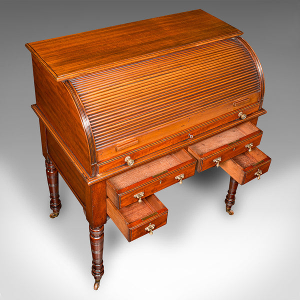 Antique Roll-Top Desk, English, Bureau, Aesthetic Period, Victorian, Circa 1880