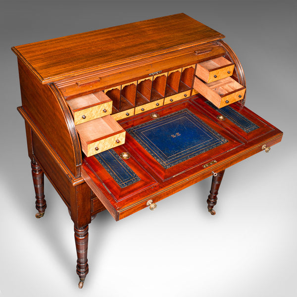 Antique Roll-Top Desk, English, Bureau, Aesthetic Period, Victorian, Circa 1880