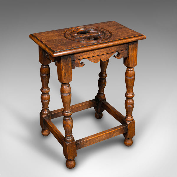 Antique Verger's Stool, English, Oak, Ecclesiastical, Hallway, Victorian, C.1900