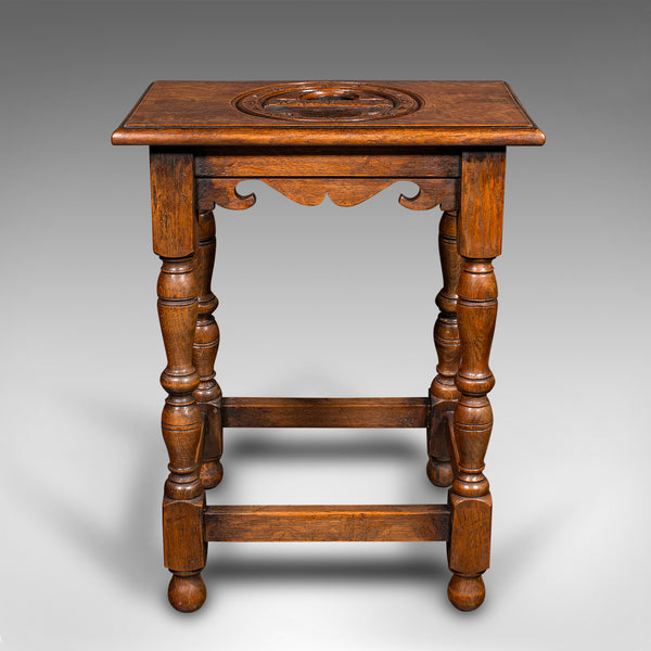 Antique Verger's Stool, English, Oak, Ecclesiastical, Hallway, Victorian, C.1900