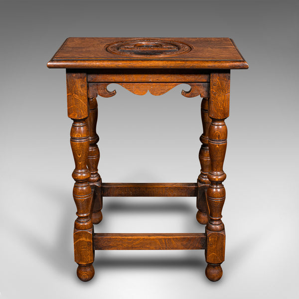 Antique Verger's Stool, English, Oak, Ecclesiastical, Hallway, Victorian, C.1900