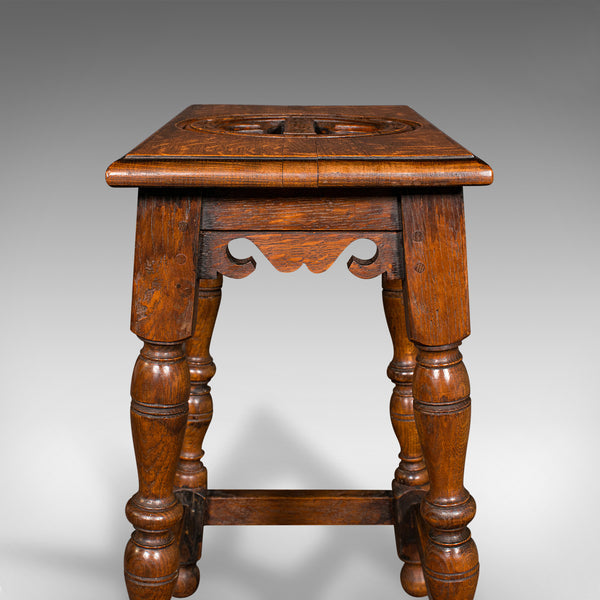 Antique Verger's Stool, English, Oak, Ecclesiastical, Hallway, Victorian, C.1900