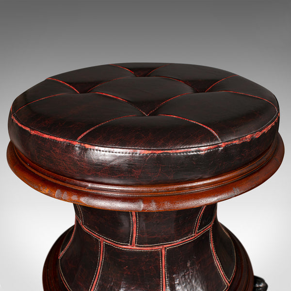 Vintage Ottoman Stool, English, Leather, Dressing, Footstool, Late 20th Century