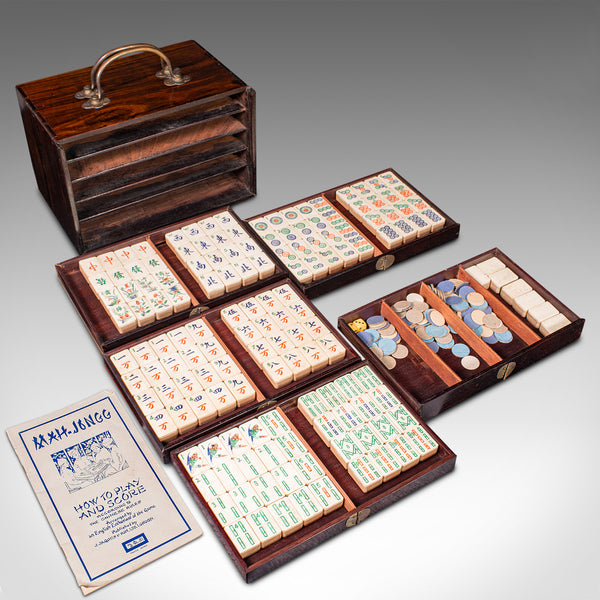 Vintage Mah-jong Set, Chinese, Cased Gaming Set, Bamboo, Mid 20th Century, 1960