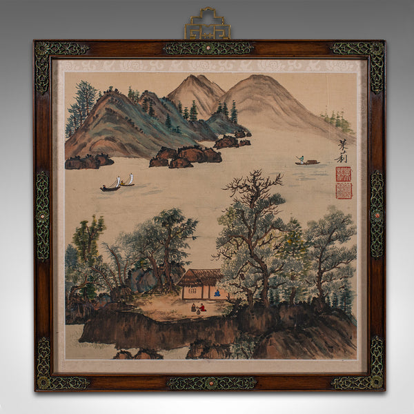 Pair Of Antique Yangtze River Scenes, Chinese, Framed, Embroidered Landscapes