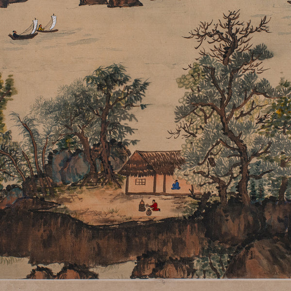 Pair Of Antique Yangtze River Scenes, Chinese, Framed, Embroidered Landscapes