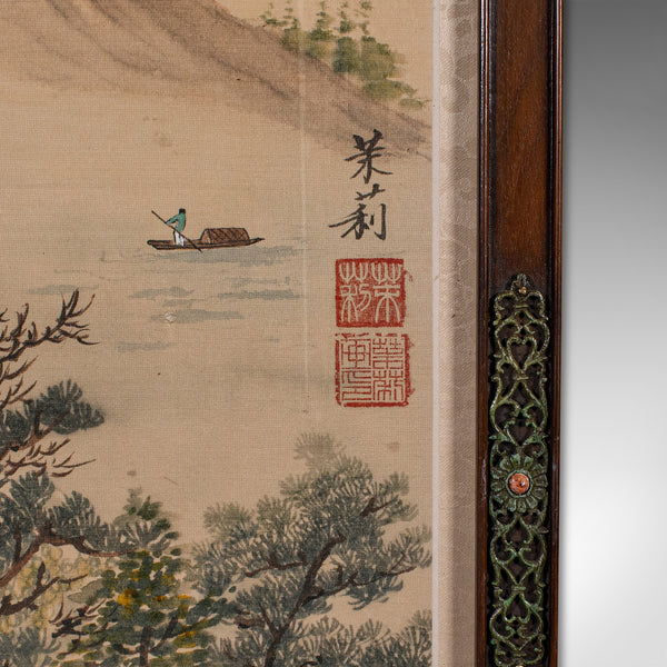 Pair Of Antique Yangtze River Scenes, Chinese, Framed, Embroidered Landscapes