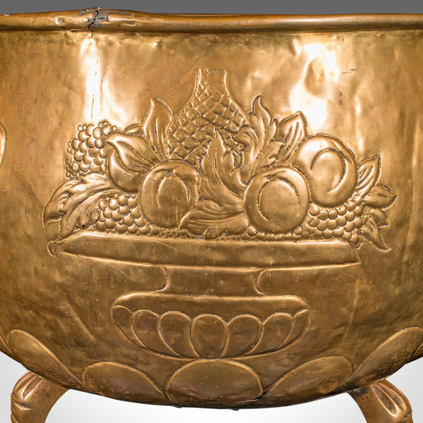 Large Antique Log Basket, English Brass, Decorative Fireside Coal Store, Regency