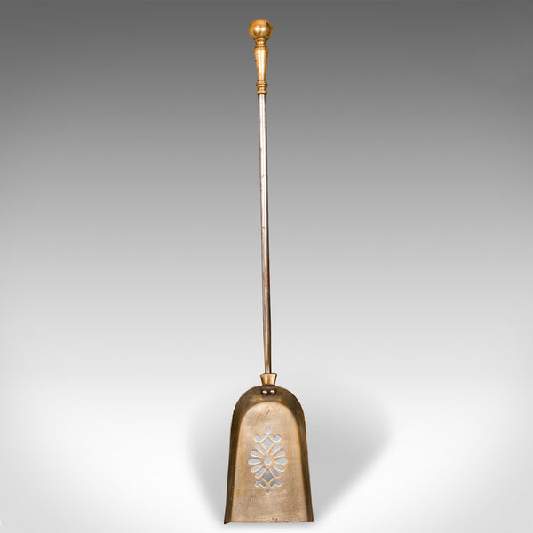 Antique Set Of Fireside Tools, English, Brass, Shovel, Poker, Tongs, Georgian