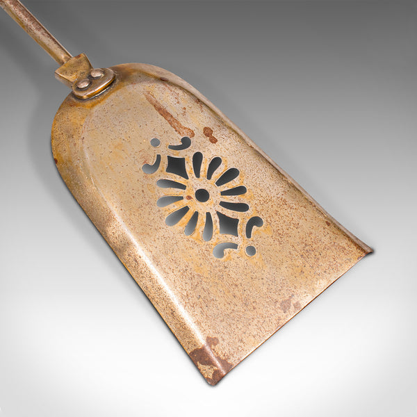 Antique Set Of Fireside Tools, English, Brass, Shovel, Poker, Tongs, Georgian