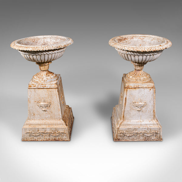 Pair of Large Antique Garden Planters, English, Cast Iron, Jardiniere, Victorian