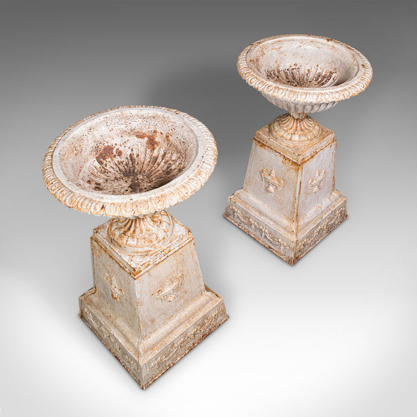 Pair of Large Antique Garden Planters, English, Cast Iron, Jardiniere, Victorian