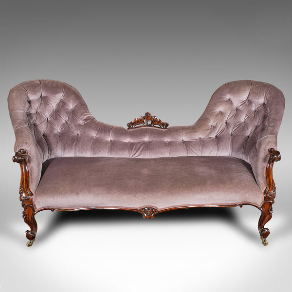 Antique Double Spoon Back Settee, English, 3 Seat, Sofa, Early Victorian, C.1840