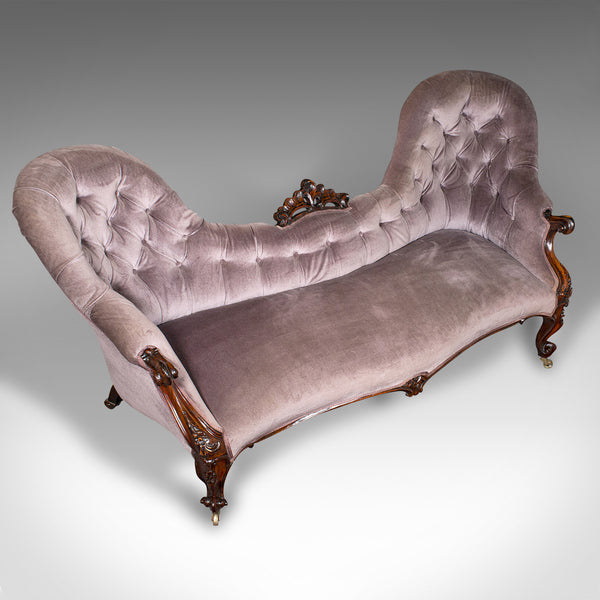 Antique Double Spoon Back Settee, English, 3 Seat, Sofa, Early Victorian, C.1840