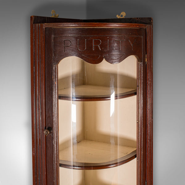 Antique Bow Front Corner Cabinet, English Pine, Chemist, Shop Display, Victorian
