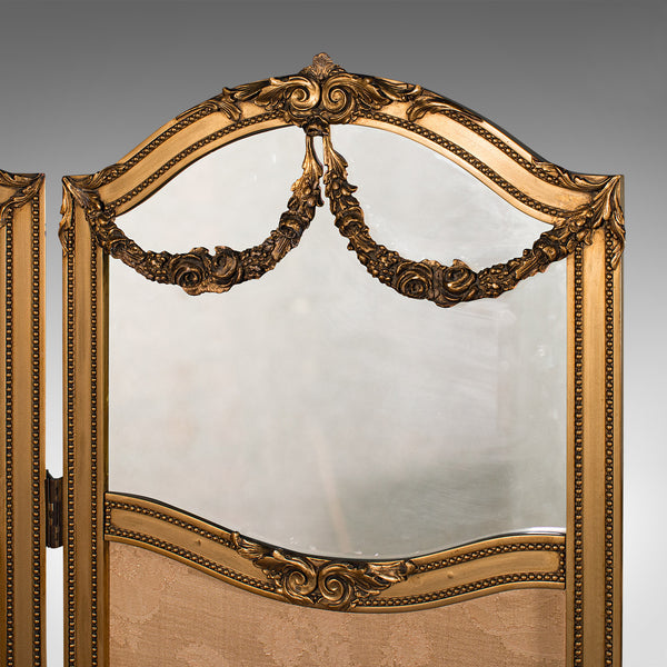 Antique 3 Panel Dressing Screen, French, Giltwood, Room Divider, Victorian, 1900