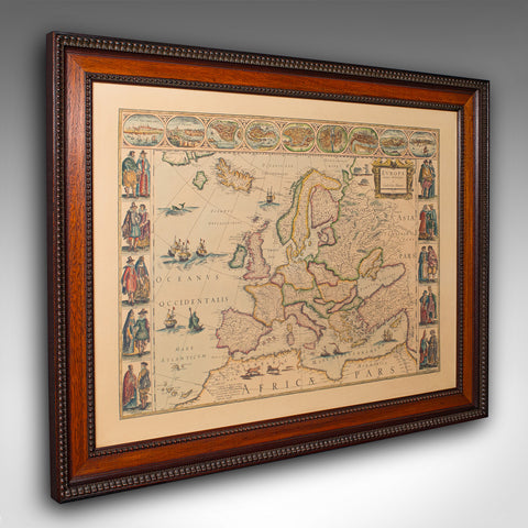 Vintage Reproduction 17th Century Map of Europe, American, Cartography, Blaeuw