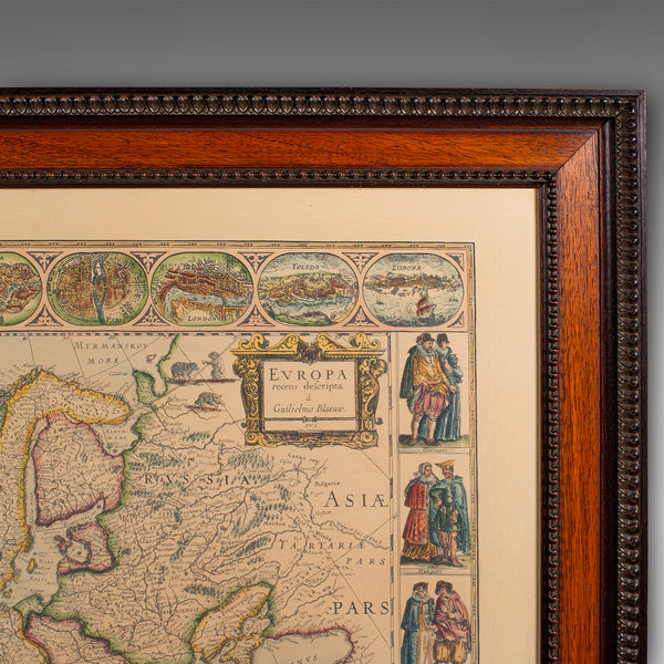 Vintage Reproduction 17th Century Map of Europe, American, Cartography, Blaeuw