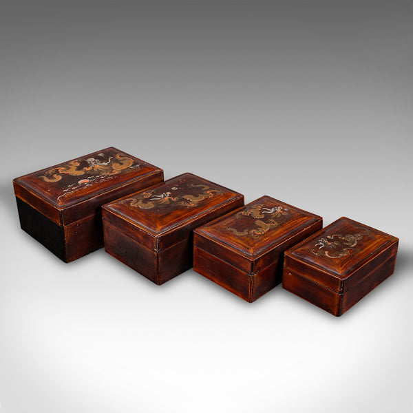 Set of 4 Vintage Nesting Boxes, Japanese, Lacquer, Storage Boxes, Art Deco, 1930