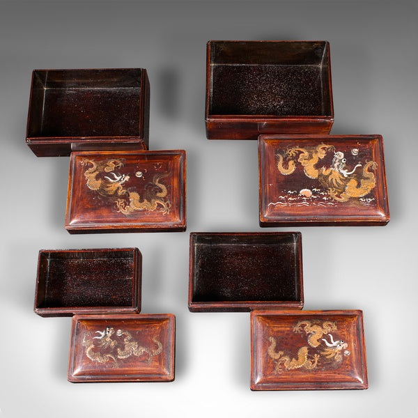 Set of 4 Vintage Nesting Boxes, Japanese, Lacquer, Storage Boxes, Art Deco, 1930