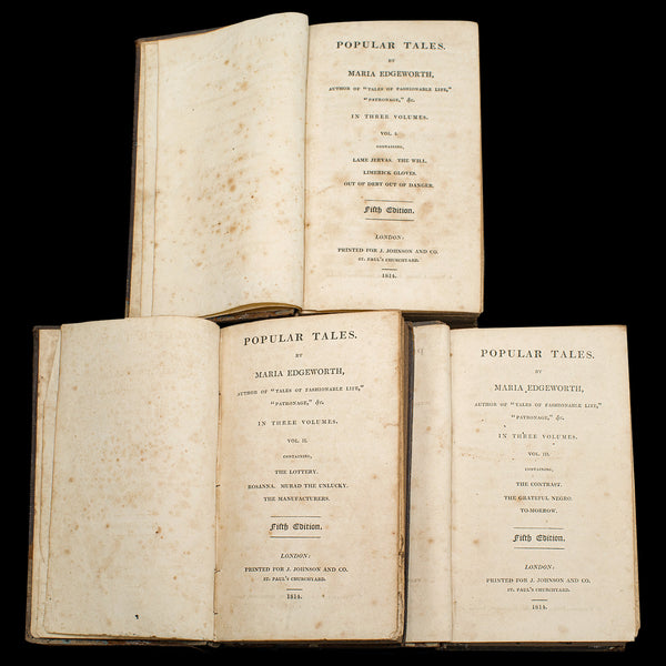 Set Of Antique Fiction Books, Popular Tales, Maria Edgeworth, English, Georgian