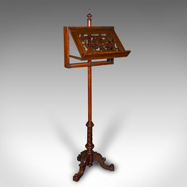 Tall Antique Music Stand, English, Oak, Adjustable Recital Rest, Victorian, 1880