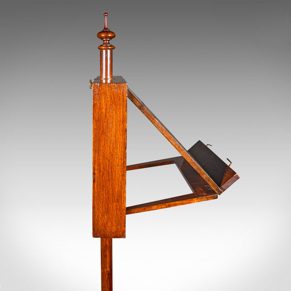 Tall Antique Music Stand, English, Oak, Adjustable Recital Rest, Victorian, 1880