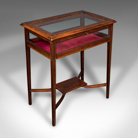 Antique Bijouterie Table, English, Walnut, Display Cabinet on Stand, Edwardian